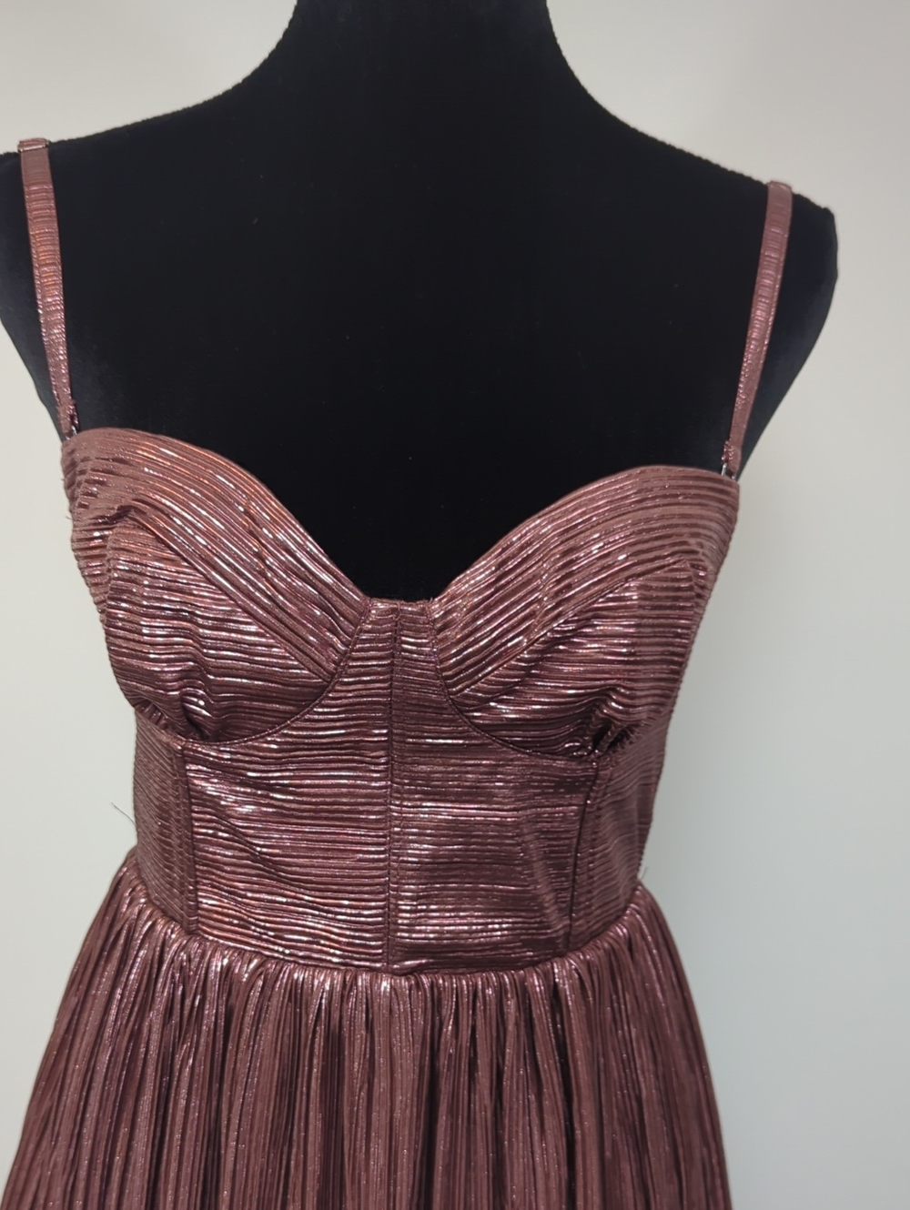 Sabina Musayev Metallic Rose-Gold Tiered Midi Dress